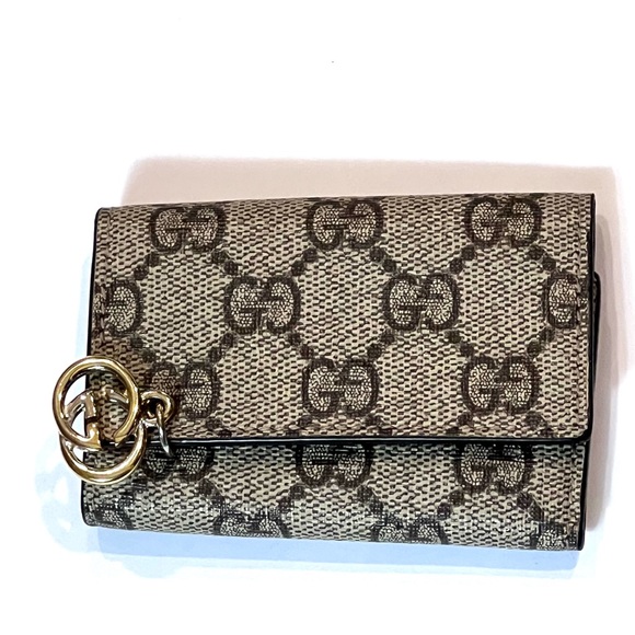 Gucci GG Print Key Case Brown PVC Gold-Tone GG Charm -Six Rings Authentic - Picture 2 of 14